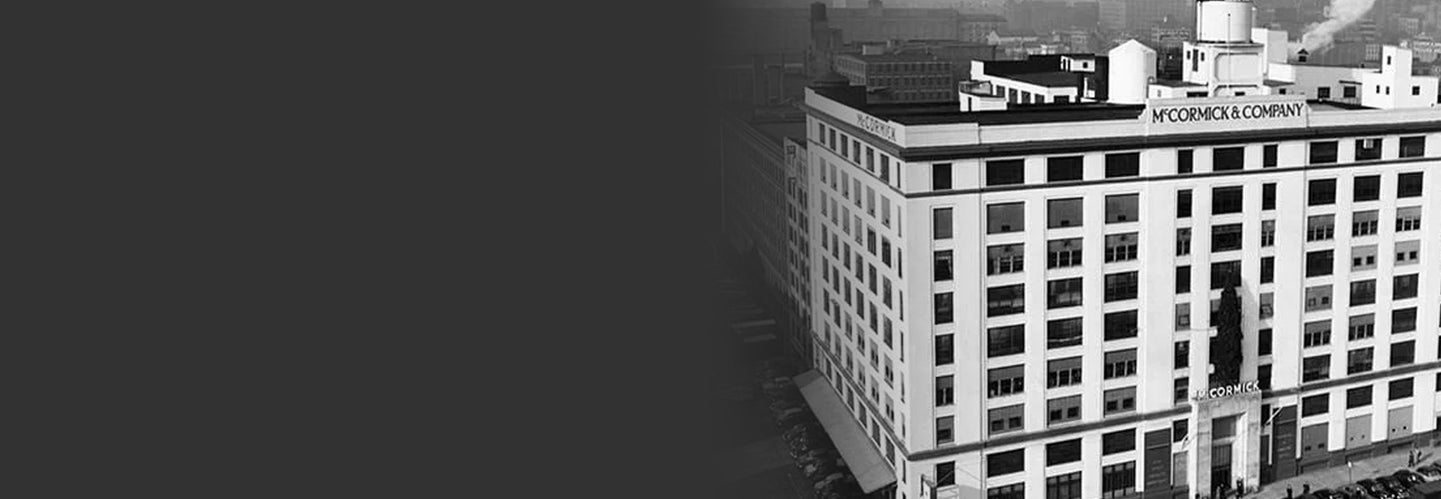 Black-and-white photo of a historic McCormick & Company building.